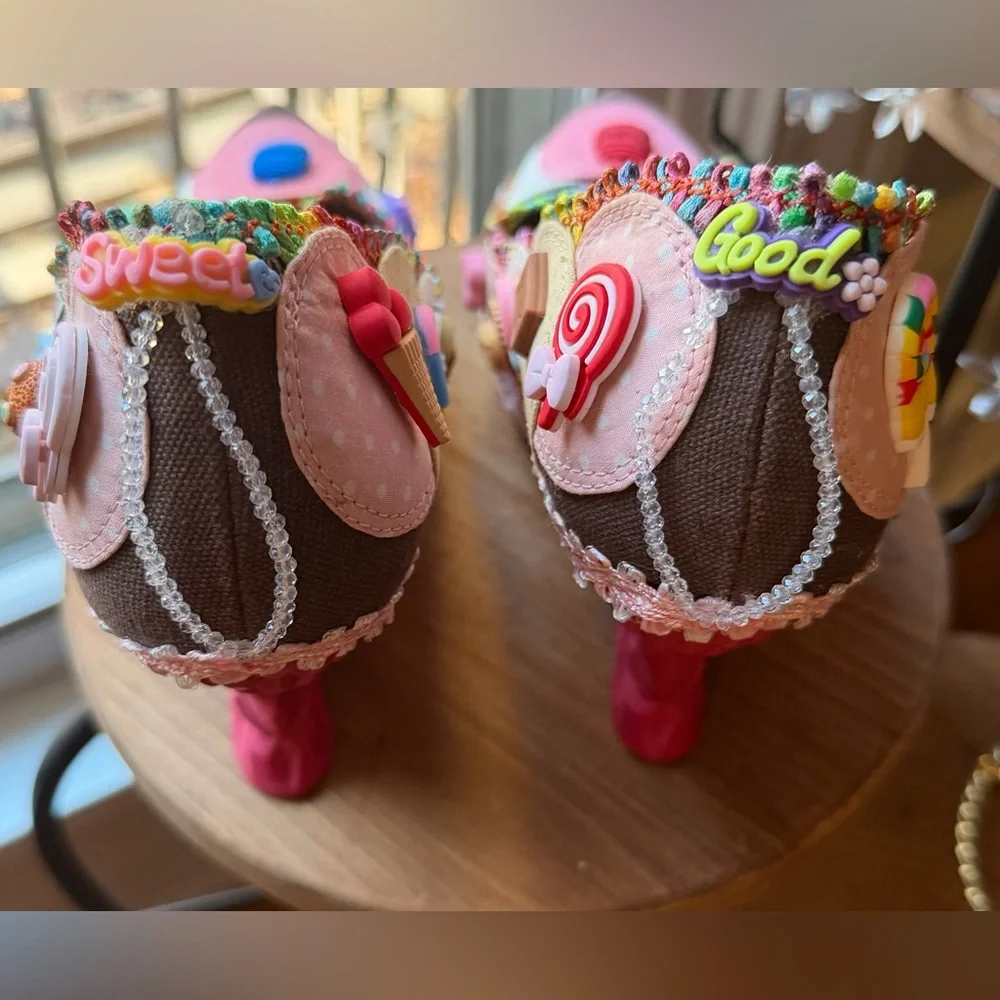 Custom One of a Kind Hand-Adorned Statement Wedge in Sweet Treats Theme. 7/7.5